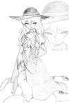  1girl ascot cameko_(camel) camel_(dansen) dress eyes gown hat monochrome monster monster_girl original sharp_teeth simple_background sketch solo teeth tentacle tongue 