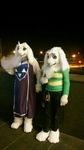  asriel_dreemurr brown_eyes caprine delta_rune fur goat green_eyes hi_res horn mammal outside real smoking striped_shirt toriel undertale unknown_artist vaping video_games what white_fur 