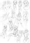  artoria_pendragon_(all) bikini blush breasts collarbone cosplay fate/stay_night fate_(series) greyscale head_tilt highres leaning_forward long_hair looking_at_viewer medium_breasts monochrome multiple_girls mysterious_heroine_x navel nude pon_de_lion pon_de_lion_(cosplay) riftgarret rojiura_satsuki:_chapter_heroine_sanctuary saber saber_lion school_uniform serafuku sex short_hair simple_background sitting sketch standing swimsuit very_long_hair white_background 