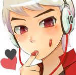  albedo_(ben_10) albino bad_id bad_pixiv_id ben_10 ben_10:_alien_force blush chili chili_fries finger_to_mouth headphones heart jacket lowres male_focus red_eyes say_show solo upper_body white_hair 
