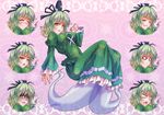  &gt;_&lt; blush breasts brown_eyes closed_eyes dress expressions ghost_tail green_dress green_hair hat highres large_breasts long_dress multiple_views o_o shaded_face short_hair signature smile soga_no_tojiko tate_eboshi tears touhou zephid 