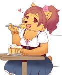  artist_request brown_eyes brown_hair cake dog eating furry ponytail toraneko_(38) 