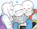  &lt;3 animated_skeleton blush bone caprine clothed clothing friisans fur gloves goat horn hug male mammal papyrus_(undertale) sans_(undertale) scarf skeleton skull smile toriel undead undertale video_games white_fur 