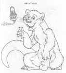  2012 animal_genitalia balls curious cute_fangs front_view gizmo greyscale line_art long_tail machine male mammal mizzyam monochrome mustelid nude otter pencil_(artwork) reaching sheath smile solo standing traditional_media_(artwork) whiskers 