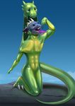  anthro blue_background blue_eyes blue_scales dragon duo goo green_eyes latex_(artist) male melting merging multicolored_scales rubber scales scalie simple_background smile transformation two_tone_scales white_scales white_sclera 