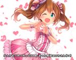 ;d alternate_hairstyle aqua_eyes baba_konomi bad_id bad_pixiv_id brown_hair hairband heart heart_hands idolmaster idolmaster_million_live! ima_(lm_ew) long_hair one_eye_closed open_mouth see-through_sleeves smile solo translation_request twintails 