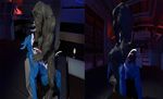  2016 3d_(artwork) anthro balls claws detailed_background digimon digital_media_(artwork) duo feet filmmaker flamedramon hi_res male male/male mammal maxdigiipower muscular orgasm penis rhinoceros sex source_filmmaker 