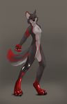  4_toes anthro canine claws digital_media_(artwork) digitigrade female fuzz-wolf gender_transformation hindpaw latex_(artist) male mammal nude paws rubber shiny simple_background solo standing toes transformation wolf 