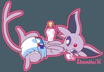  2016 ambiguous_gender big_ears bottle diaper eeveelution espeon feral fur lying nintendo pacifier pink_fur pok&eacute;mon purple_eyes shambles simple_background solo video_games watermark 