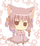  animal_ears capelet cat_ears cat_tail catchouli chibi coat crescent crescent_hair_ornament dress hair_ornament hair_ribbon hazuki_ruu kemonomimi_mode long_sleeves looking_at_viewer looking_back open_clothes open_coat patchouli_knowledge ribbon solo striped striped_dress tail touhou tress_ribbon two_side_up 