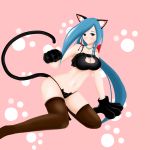  1girl animal_ears bell bow bowtie breasts cat_ears cat_lingerie cat_tail coppermine embarrassed highres jbc415 jingle_bell large_breasts lingerie meme_attire nyanko_daisensou tail thighs underwear 