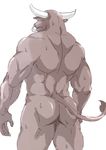  bovine butt cattle kemonokoko male mammal muscular nude simple_background solo standing white_background 