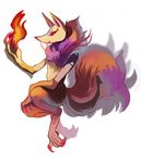  2015 ambiguous_gender black_sclera blue_markings canine claws facial_markings fire fox fur hi_res kyubi_(yo-kai_watch) long_claws looking_at_viewer mammal markings multi_tail multicolored_fur nude pink_claws purple_fur red_markings semi-anthro side_view simple_background slit_pupils smile solarbyte solo toe_claws tuft white_background white_fur yellow_eyes yellow_fur yo-kai_watch 