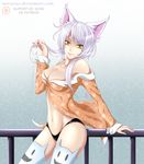  :3 animal_band_legwear animal_ears black_hanekawa black_panties breasts cat_band_legwear cat_ears cleavage deviantart_username hanekawa_tsubasa large_breasts mirayna monogatari_(series) navel pajamas panties patreon_logo short_hair slit_pupils solo thighhighs underwear v-shaped_eyebrows watermark web_address white_hair white_legwear yellow_eyes 