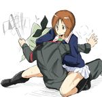  anchovy anzio_military_uniform bangs brown_hair drill_hair flag girls_und_panzer guillotine_choke headlock long_hair long_sleeves military military_uniform multiple_girls nexas nishizumi_miho ooarai_military_uniform pleated_skirt school_uniform serafuku short_hair skirt submission_hold twin_drills twintails uniform white_flag wrestling 