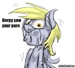  2014 alpha_channel black_eyes blonde_hair close-up derpy_hooves_(mlp) english_text equine female friendship_is_magic fur glare grey_body grey_fur hair hi_res horse looking_at_viewer mammal my_little_pony neoncel pegasus pony reaction_image solo text traditional_media_(artwork) white_sclera wings yellow_eyes 