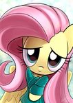  2016 abstract_background clothing dori-to equine feathered_wings feathers female feral fluttershy_(mlp) friendship_is_magic fur green_eyes hair looking_at_viewer mammal my_little_pony pegasus pink_hair portrait smile solo wings yellow_feathers yellow_fur 
