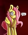  2015 absurd_res dori-to english_text equine feathered_wings feathers female feral fluttershy_(mlp) friendship_is_magic fur gradient_background green_eyes hair hi_res mammal my_little_pony pegasus pink_hair simple_background solo sourspot text wings yellow_feathers yellow_fur 