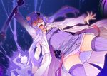  anger_vein arm_up bespectacled coat dress electrocution glasses glowing glowing_eyes low_twintails panties petenshi_(dr._vermilion) purple_dress purple_eyes purple_hair purple_legwear purple_panties tears twintails underwear upskirt vocaloid voiceroid wand yuzuki_yukari 
