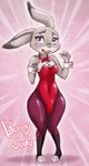  anthro blush breasts buckteeth bunny_costume cleavage clothed clothing disney embarrassed english_text female fur grey_fur judy_hopps lagomorph mammal melonleaf open_mouth purple_eyes rabbit solo teeth text zootopia 