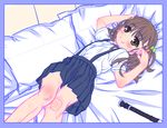  aoi_kumiko blush brown_eyes brown_hair flat_chest hair_ornament hair_ribbon instrument long_hair looking_at_viewer lying on_back original pleated_skirt recorder ribbon school_uniform shirt short_sleeves sketch skirt smile solo suspenders two_side_up white_shirt 