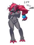  anthro big_breasts breasts canine featureless_breasts female hair hand_on_breast japanese_text long_hair mammal ni_jikan nintendo nude pok&eacute;mon signature simple_background solo text tongue tongue_out video_games white_background zoroark 