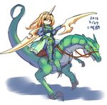  anthro armor duo female feral fur guide_lines horn japanese_text lagomorph mammal melee_weapon ni_jikan rabbit reptile riding saddle scalie signature simple_background text weapon white_background 