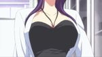  11eyes 1girl akamine_saiko animated animated_gif bouncing_breasts breasts glasses purple_hair yellow_eyes 