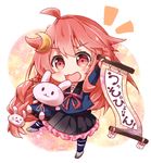  :3 :d ahoge arm_up blush bunny_hair_ornament chibi crescent crescent_hair_ornament frills gasuto_(kamikami) hair_ornament holding holding_stuffed_animal kantai_collection long_hair long_sleeves looking_at_viewer lowres open_mouth pink_eyes pink_hair pleated_skirt school_uniform serafuku skirt smile socks solo stuffed_animal stuffed_bunny stuffed_toy the_uzuki-like_bunny translated uniform uzuki_(kantai_collection) very_long_hair 
