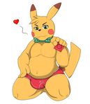  &lt;3 anthro anthrofied barefoot bow_tie briefs bulge clothed clothing condom_wrapper ero_(character) front_view hand_on_hip kneeling looking_at_viewer male mammal navel nintendo pikachu pinup pok&eacute;mon pose rodent slightly_chubby solo spread_legs spreading topless underwear video_games wellek 