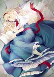  alice_margatroid blonde_hair blue_eyes book capelet commentary_request dress feet flower hairband highres lying no_shoes on_side revision rimu_(kingyo_origin) short_hair socks solo touhou 