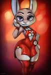  breasts cleavage clothed clothing disney dress female hand_on_hip judy_hopps lagomorph long_ears looking_at_viewer mammal purple_eyes rabbit solo wabutt wide_hips zootopia 