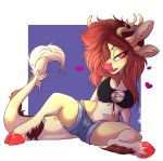  &lt;3 anthro antlers bovid bovine bra breasts cervid cervine chibi clothing female furkinghell hair horn hybrid looking_at_viewer mammal sitting solo thick_thighs underwear 