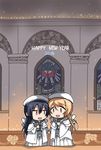  2girls angel_wings ayase_eli beret blonde_hair blue_hair book chibi church clipe flower hair_down happy_new_year hat holding_hands indoors long_hair looking_at_another love_live! love_live!_school_idol_festival love_live!_school_idol_project multiple_girls new_year open_mouth ponytail rose smile sonoda_umi wings 