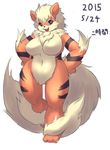  anthro arcanine big_breasts breasts canine chest_tuft featureless_breasts female huge_breasts japanese_text mammal ni_jikan nintendo nude pok&eacute;mon signature simple_background slightly_chubby solo text tuft video_games white_background wide_hips 