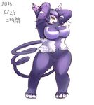  anthro big_breasts breasts cat featureless_breasts feline female huge_breasts japanese_text mammal ni_jikan nintendo nude pok&eacute;mon purugly signature simple_background slightly_chubby solo text video_games whiskers white_background 