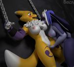  2016 3d_(artwork) bacn bdsm blush breast_lick breasts canine chain digimon digital_media_(artwork) duo female female/female fingering forced furball hair lagomorph licking mammal nipples nude open_mouth rabbit rape renamon restrained simple_background tongue tongue_out 