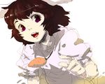  :d brown_hair carrot inaba_tewi jewelry open_mouth pendant pointing pointing_at_viewer purple_eyes red_eyes short_hair sketch smile solo teeth tlman touhou 
