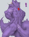  butt canine captainjohkid colored flakjacket0204 grey_background japanese_text looking_at_viewer male mammal muscular nude simple_background solo text translation_request wolf 