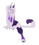  2016 5_fingers anthro black_nose breasts claws clothed clothing digitigrade dipstick_tail ear_tuft fangs feline female fingernails fur grey_nose gym_shorts hair legwear loadedpistol long_hair long_tongue looking_at_viewer mammal multicolored_tail paws saber-toothed_cat sabertooth_(feature) shirt shorts simple_background sitting smile snow_(snowier) solo stockings tank_top tongue tuft white_eyes white_fur white_hair 