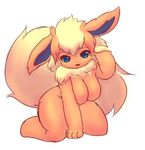  anthro breasts eeveelution featureless_breasts female flareon fur hair hand_in_hair long_hair looking_at_viewer ni_jikan nintendo pok&eacute;mon simple_background solo video_games white_background 