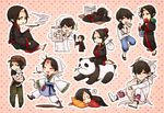  all_male animal apple black_hair candy cat chinese_clothes demon fish fruit hakutaku hat horns hozuki hozuki_no_reitetsu japanese_clothes male mask necklace panda rots_real short_hair sleeping smoking turtle weapon wristwear 