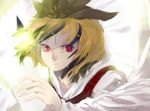  bishamonten's_pagoda blonde_hair expressionless glowing hair_ornament multicolored_hair outstretched_arm pink_eyes red_eyes short_hair solo tlman toramaru_shou touhou two-tone_hair upper_body wide_sleeves 