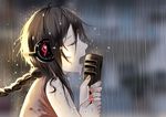  brown_hair close headphones microphone rain vocaloid vocaloid_china water weitu wet yuezheng_ling 