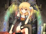  1girl blonde_hair cute female flandre_scarlet hira_(zlpabrams) legs orange_eyes short_hair smile thighhighs touhou vampire wings 