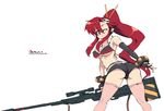  ass bikini_top blush gun highres long_hair oekaki one_eye_closed onija_tarou ponytail red_eyes rifle short_shorts shorts sketch solo tengen_toppa_gurren_lagann thighhighs wallpaper weapon yellow_eyes yoko_littner 