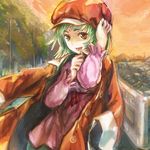  bakemonogatari cabbie_hat conjaku green_hair hat jacket jacket_on_shoulders monogatari_(series) sengoku_nadeko solo 