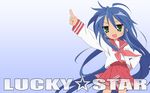  artist_request highres izumi_konata lucky_star mole mole_under_eye pink_neckwear ryouou_school_uniform school_uniform serafuku solo wallpaper widescreen 