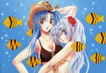  2girls blue_eyes blue_hair brown_eyes chidori_kaname full_metal_panic full_metal_panic! glasses multiple_girls swimsuit teletha_testarossa white_hair 