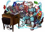  1girl absurdres bird_wings book bookshelf choker commentary_request full_body game_console glasses highres japanese_clothes katana morichika_rinnosuke open_mouth playing_games scroll short_hair sitting socha super_nintendo sword television tetris tokiko_(touhou) touhou weapon white_background wings 